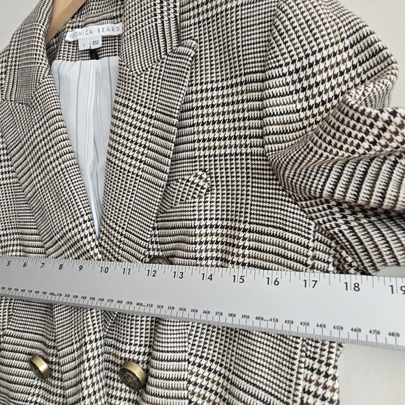 Veronica Beard Miller Dickey Blazer Jacket Women Sz 8 Brown Tan Plaid Patch - Picture 14 of 16
